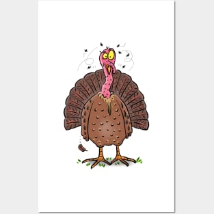 Funny ugly turkey with flies cartoon Posters and Art